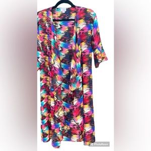 NWT Colorful Aztec Print kimono/bathing suit cover up with waterfall detailing